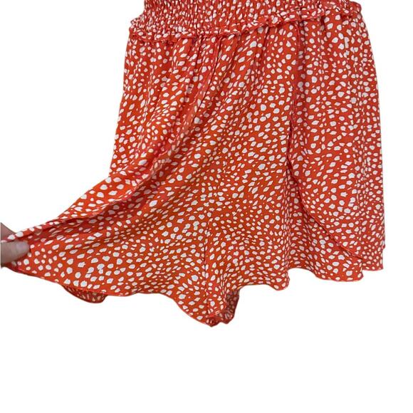 She + Sky Small Orange and White Spaghetti Strap Petal Skirt Romper - Picture 5 of 11